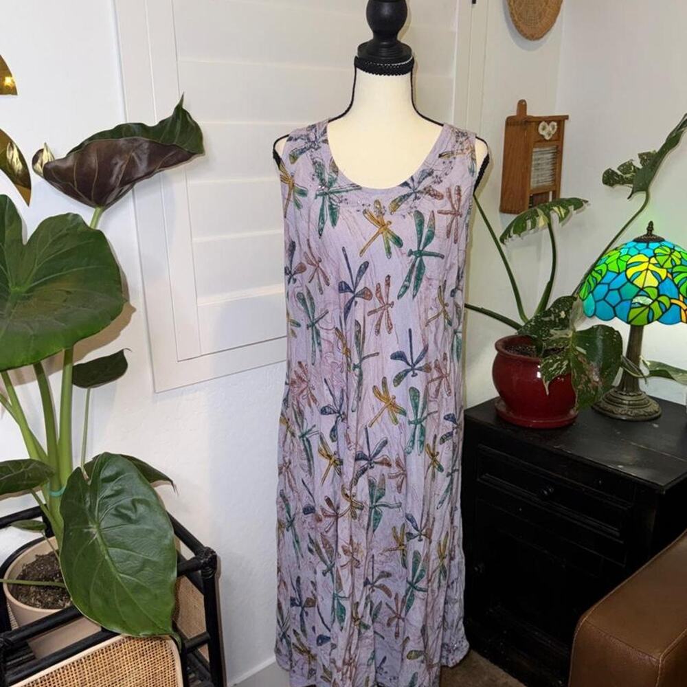 Greater Good Dragonfly Beaded Maxi Dress Boho Fairycore Free Size
